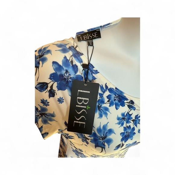 LBisse Blue Floral Midi Dress – Size 1X (NWT) Super Soft Stretchy Feminine Cutie - Picture 2 of 9